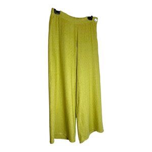Flax sage green wide leg, knobby linen pants, shell button closure Flax size S